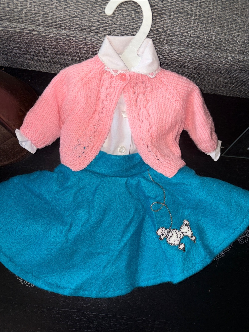 AMERICAN GIRL DOLL SIZE 50s POODLE SKIRT CARDIGAN 3 pc SET 18” DOLLS HANDMADE